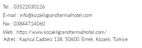Grand Termal Hotel telefon numaralar, faks, e-mail, posta adresi ve iletiim bilgileri